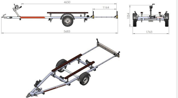 Przyczepa do łodzi Unitrailer Jet Alu DMC 750 kg o wymiarach 465 x 175 cm