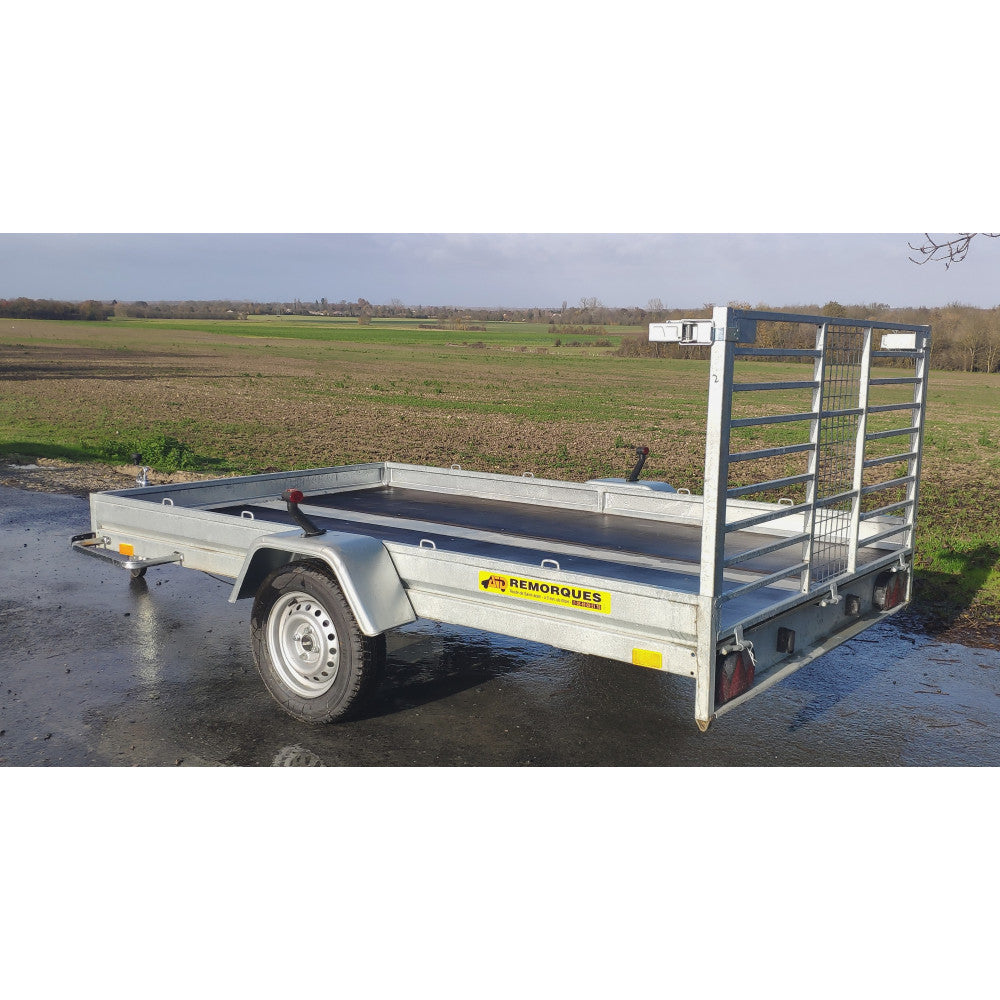 Wielofunkcyjna przyczepa platformowa – duża pojemność z wysokimi burtami z siatki 350 x 172 cm / 294 x 172 cm