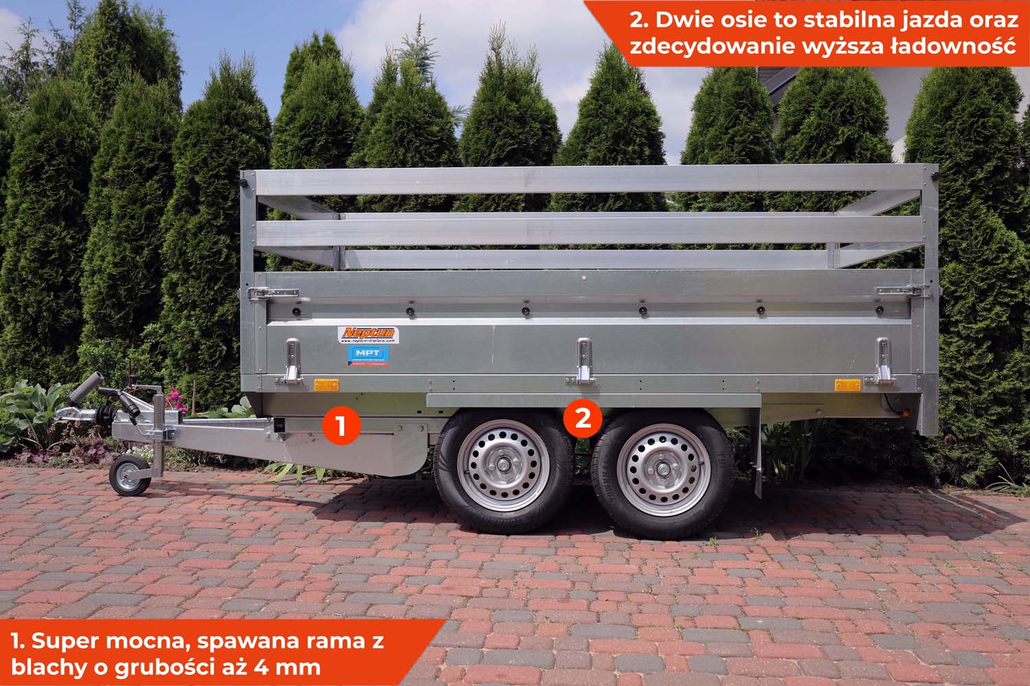 Przyczepa Neptun N13-263 2 kps 263x145x40 cm GN156 z relingiem ALU