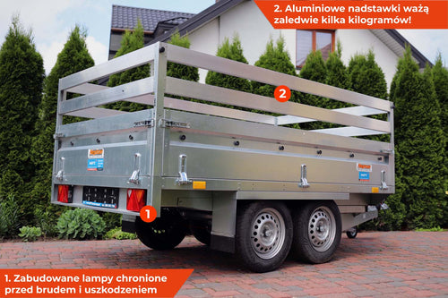 Przyczepa Neptun N13-263 2 kps 263x145x40 cm GN156 z relingiem ALU