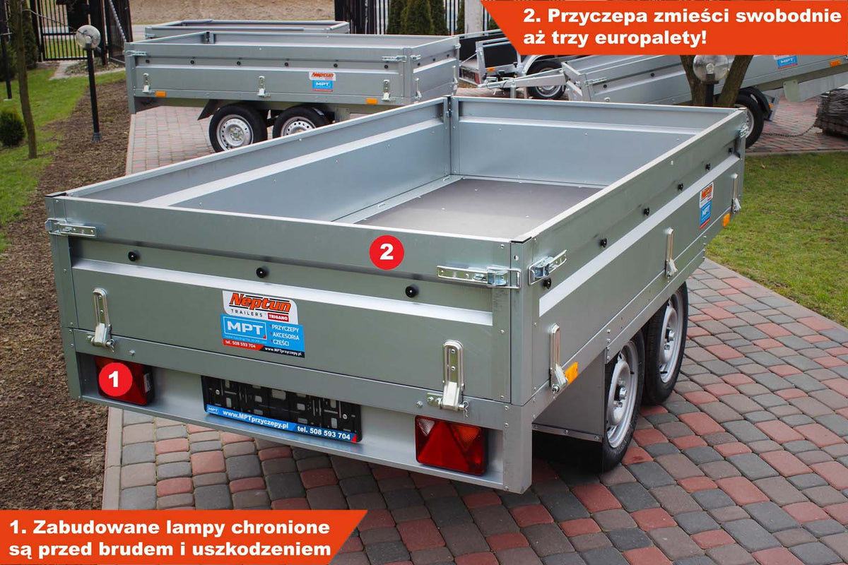 Przyczepa Neptun N13-263 2 kps 263x145x40 cm GN156 z relingiem ALU