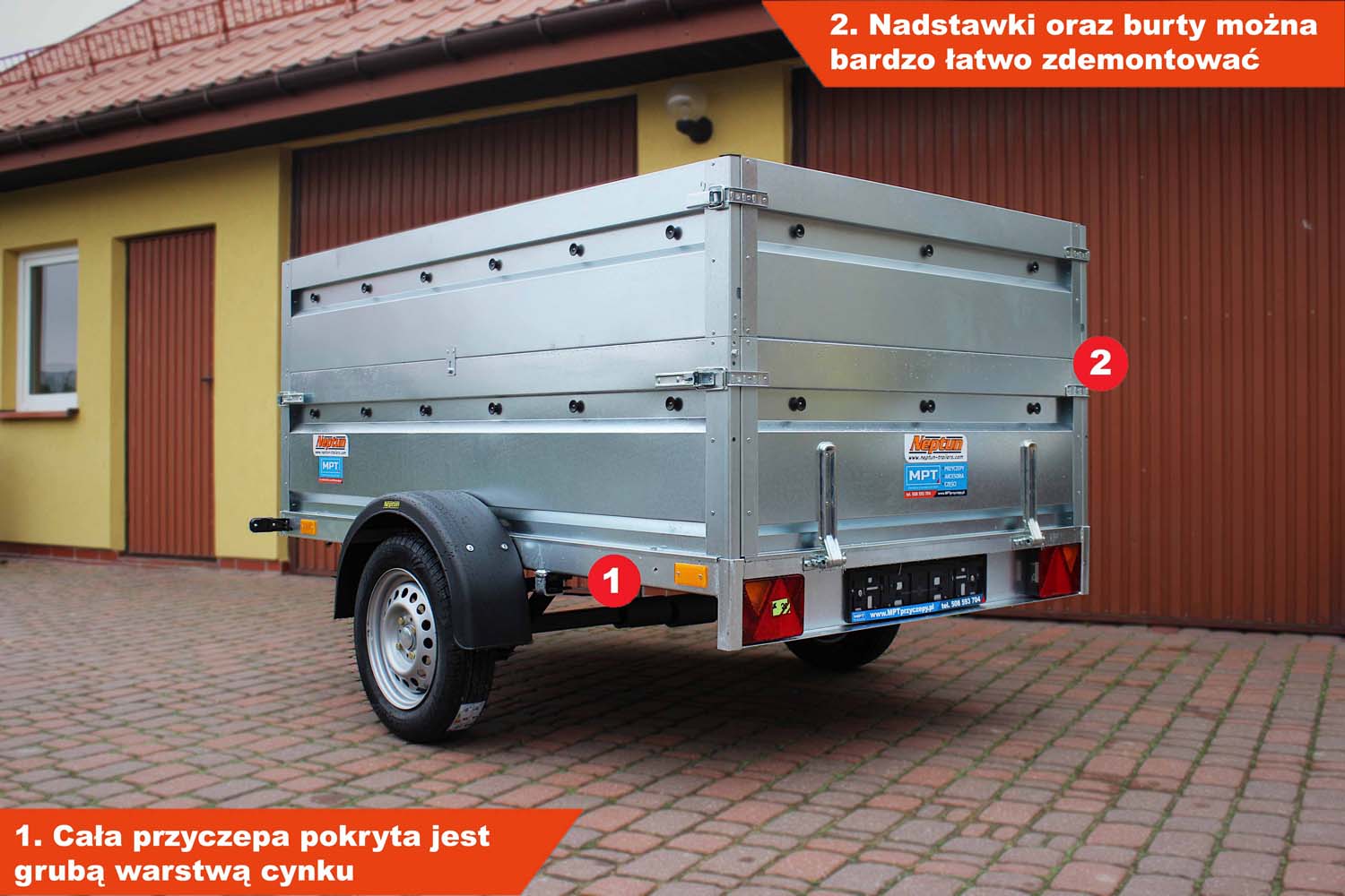 Przyczepka Neptun N7-210 prr 210x129x45 cm Resory + Nadstawka pełna