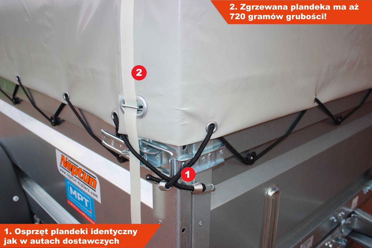 Przyczepka Neptun N7-210 prr 210x129x45 cm Resory + Plandeka 80 cm