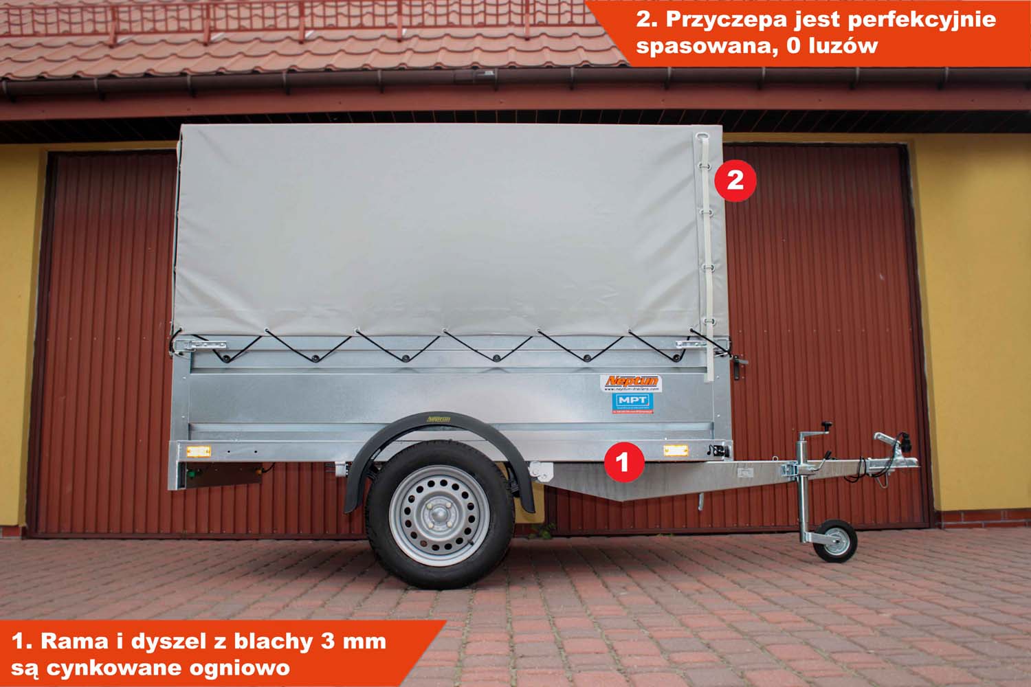 Przyczepka Neptun N7-210 prr 210x129x45 cm Resory + Plandeka 80 cm