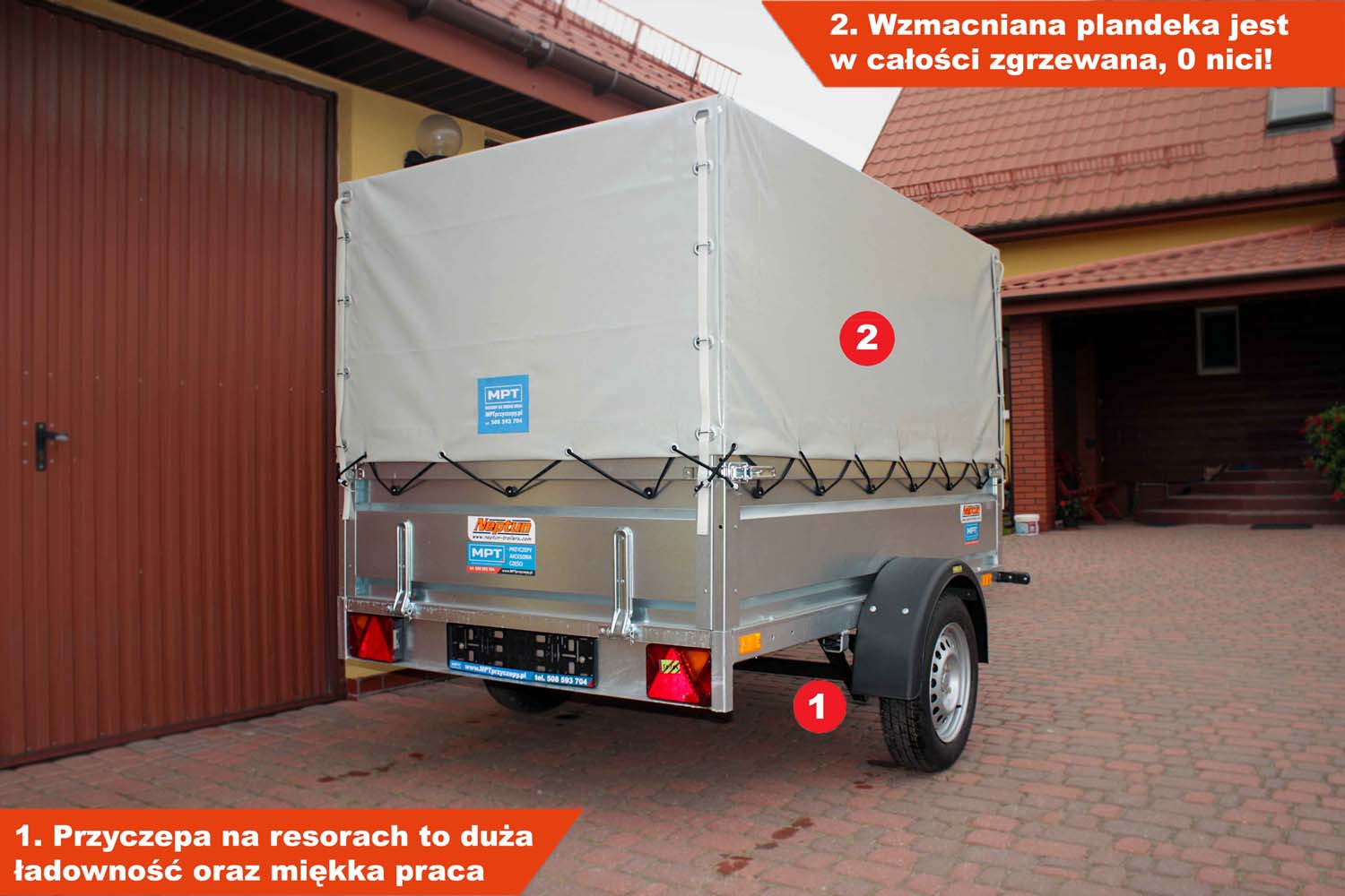 Przyczepka Neptun N7-210 prr 210x129x45 cm Resory + Plandeka 80 cm