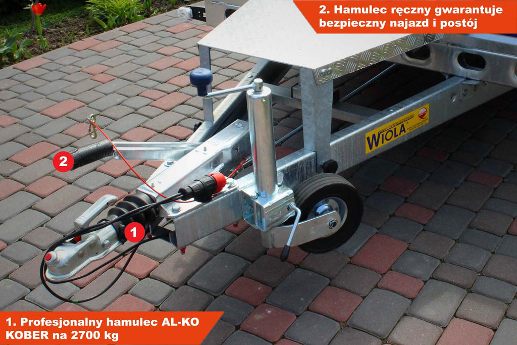 Przyczepka Wiola B2630 292x142x20 cm Hamowana pod Minikoparkę