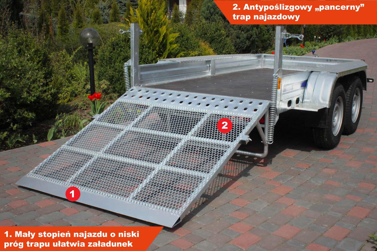 Przyczepka Wiola B2630 292x142x20 cm Hamowana pod Minikoparkę