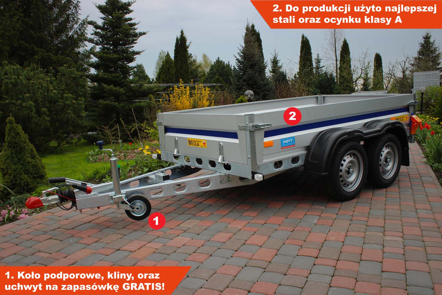 Przyczepka Wiola Krakus Komfort + 252x132x38 cm Hamowana Tandem