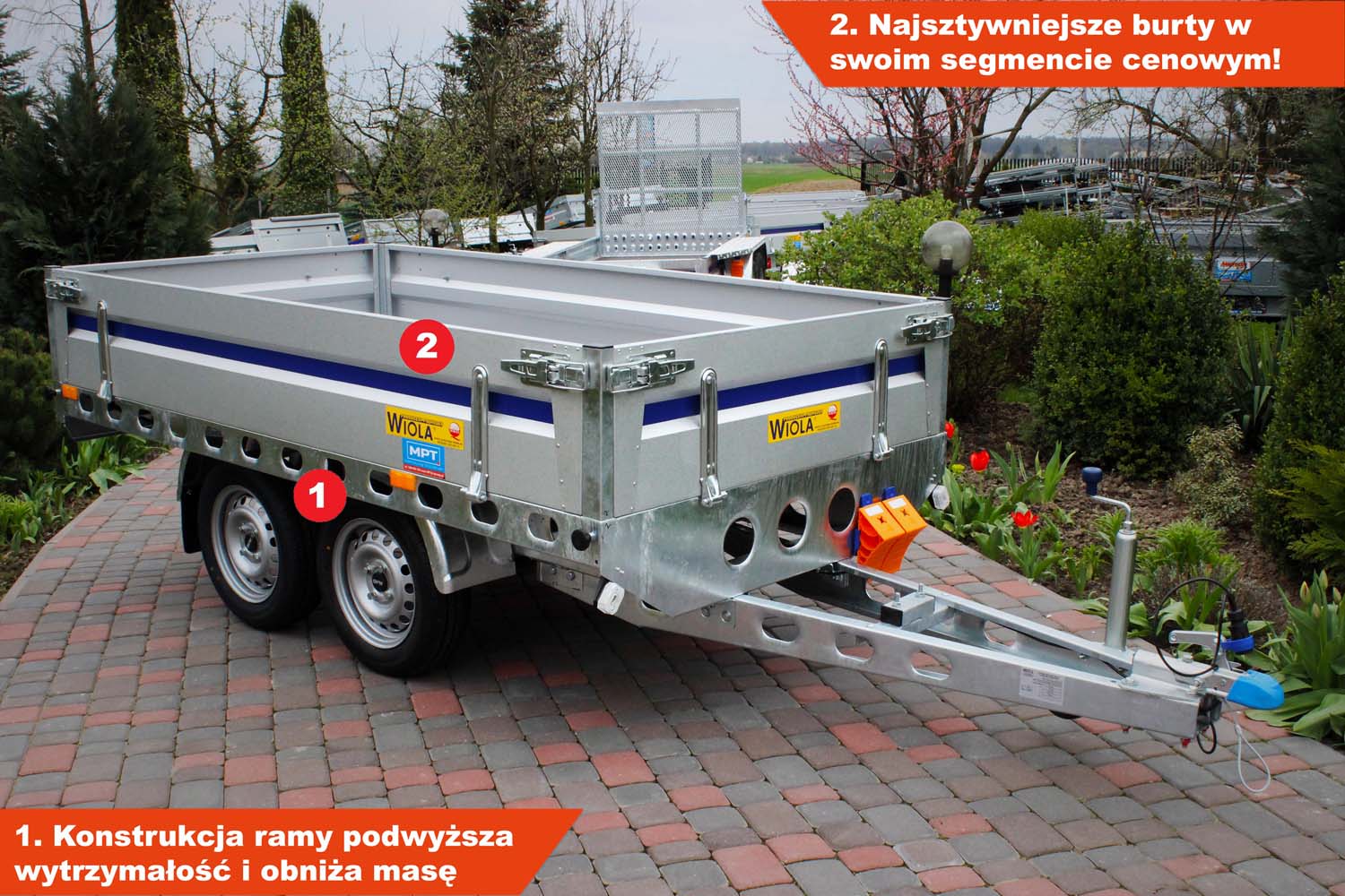 Przyczepka Wiola Krakus Plus 252x132x38 cm Koła pod spodem
