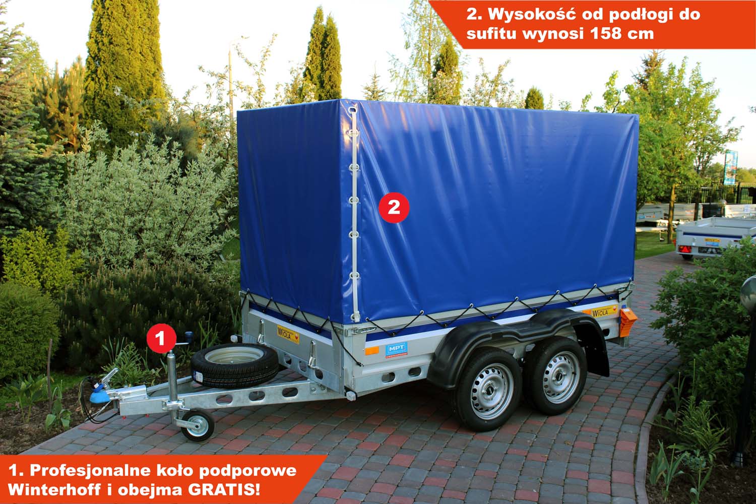Przyczepka Wiola Krakus Plus 252x132x38 cm Tandem Plandeka 120 cm