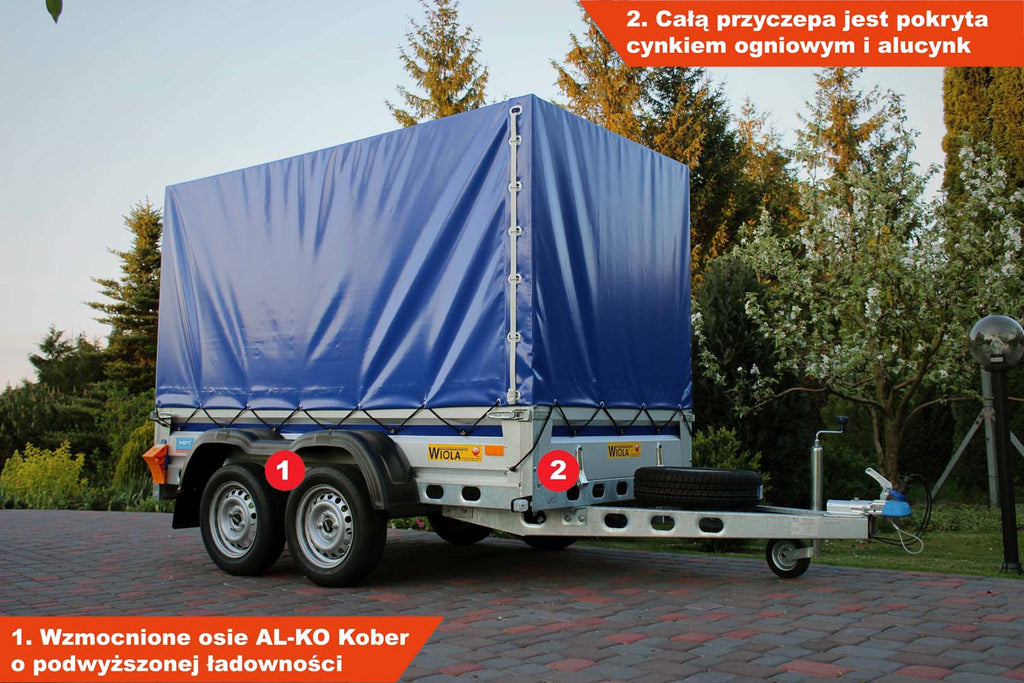 Przyczepka Wiola Krakus Plus 252x132x38 cm Tandem Plandeka 120 cm