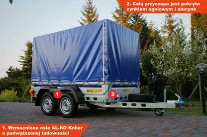 Przyczepka Wiola Krakus Plus 252x132x38 cm Tandem Plandeka 120 cm