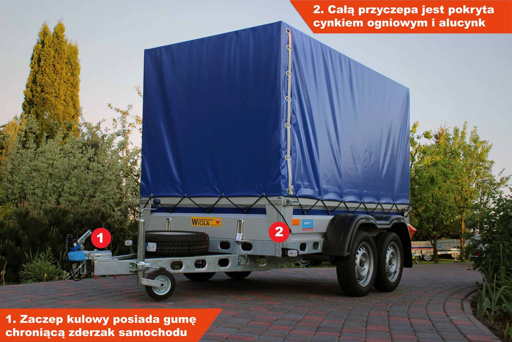 Przyczepka Wiola Krakus Plus 252x132x38 cm Tandem Plandeka 120 cm