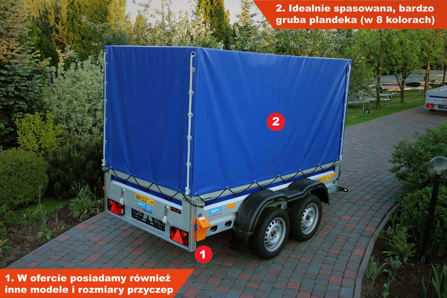 Przyczepka Wiola Krakus Plus 252x132x38 cm Tandem Plandeka 120 cm