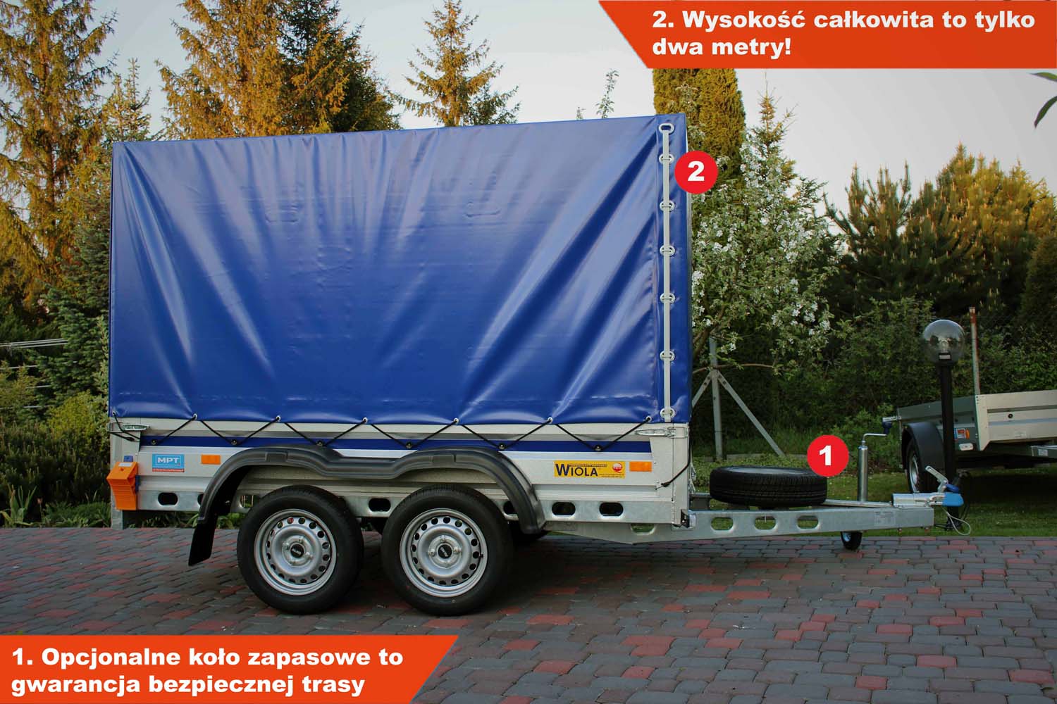 Przyczepka Wiola Krakus Plus 252x132x38 cm Tandem Plandeka 120 cm