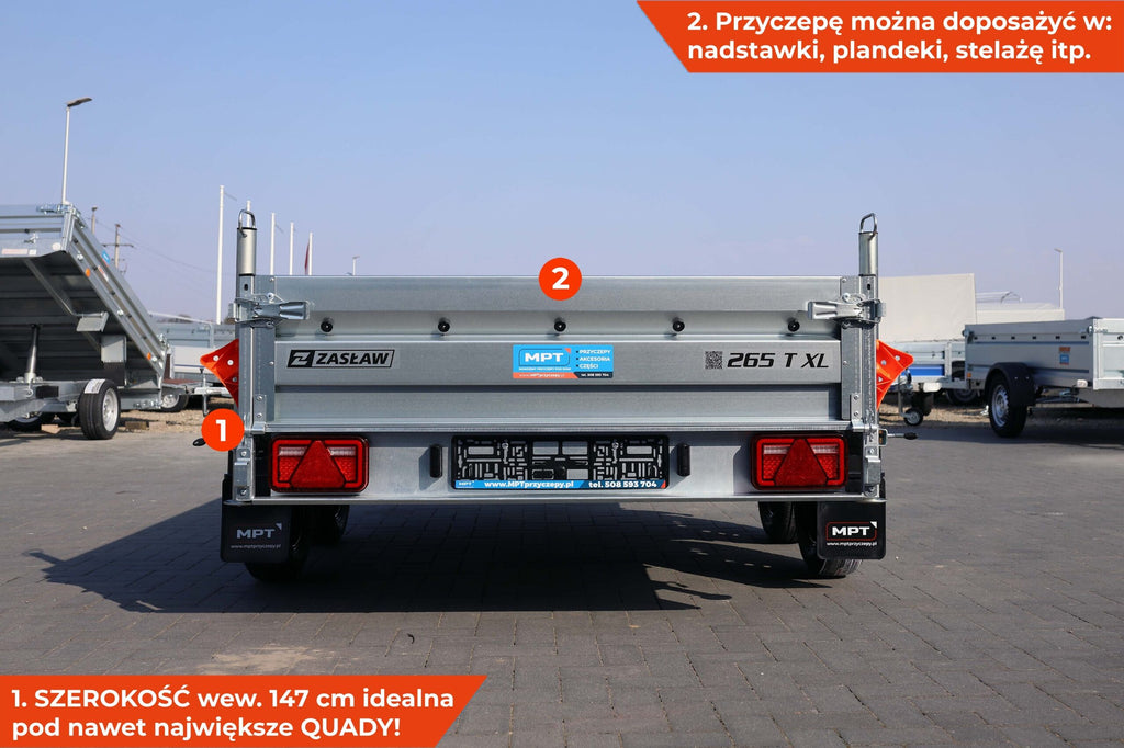 Przyczepka dwuosiowa Zasław 265T XL 265x147x35 cm Tandem